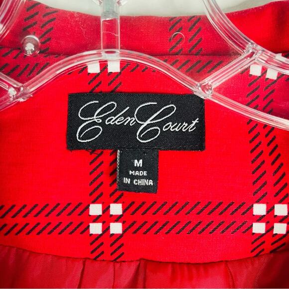 Eden Court red white black plaid mod button holiday peplum preppy jacket medium - Picture 6 of 8